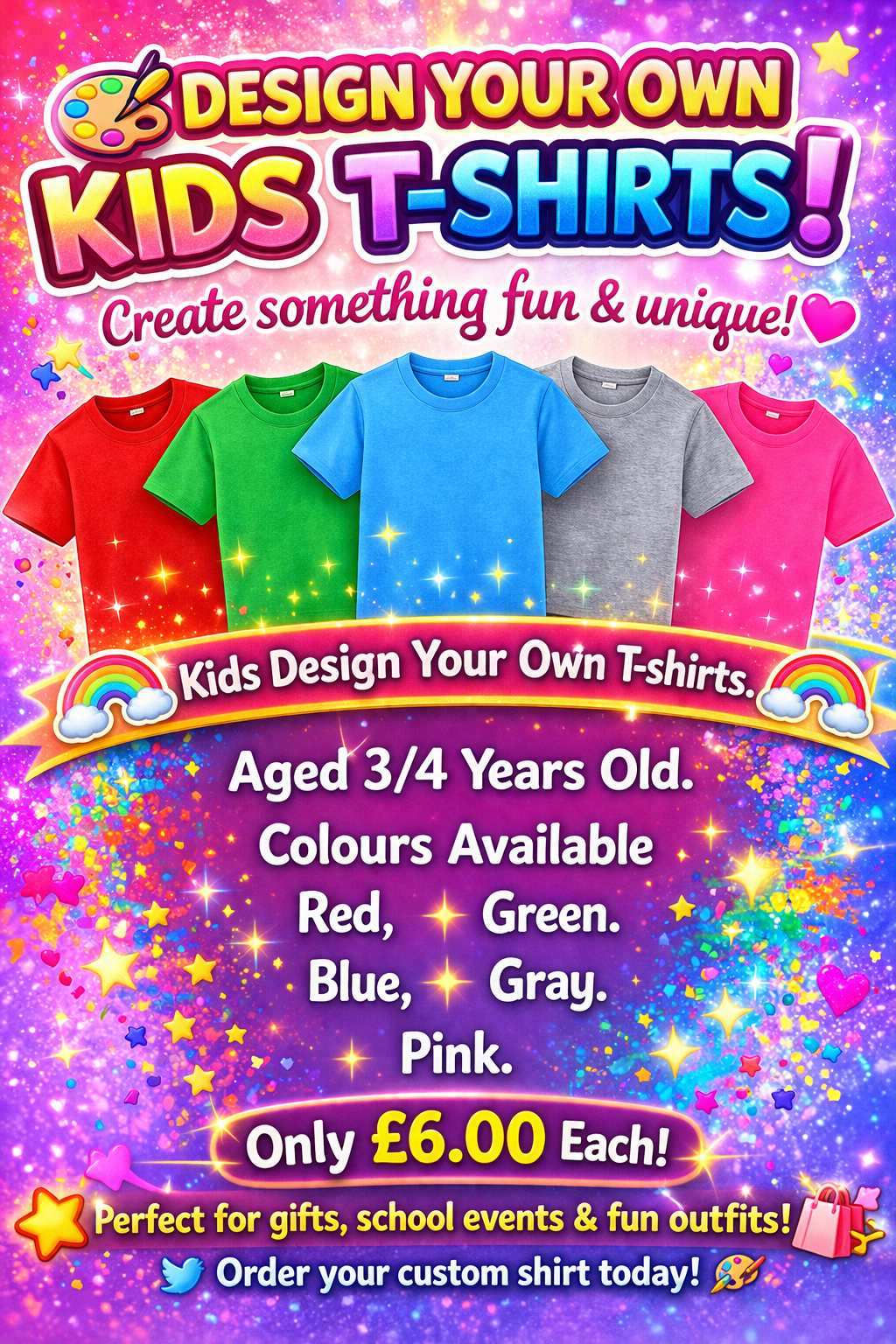 Children's Age 3-4 Yrs. Design Your Own Tshirts.