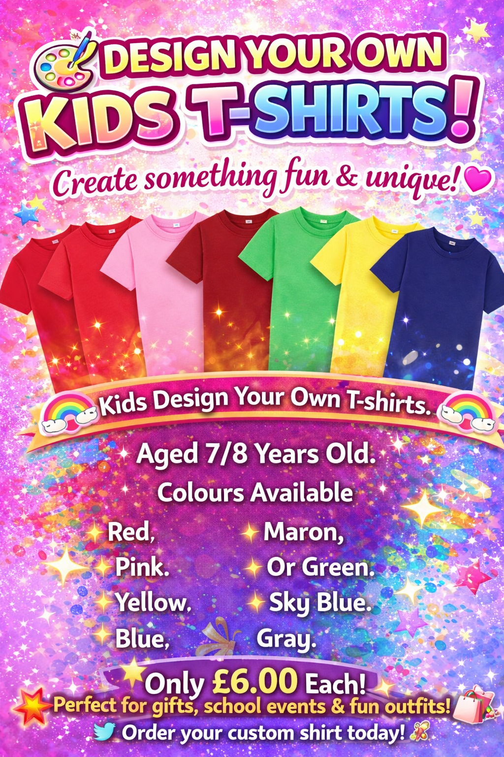 Children's Age 7-8 Yrs Design Your Own Tshirts.