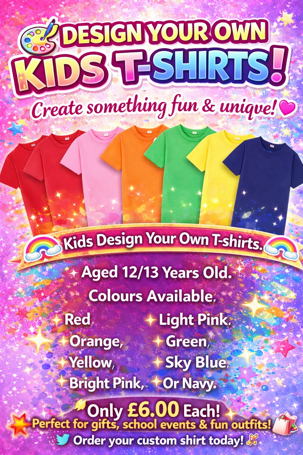 Children's Age 12-13 Yrs Design Your Own Tshirts.
