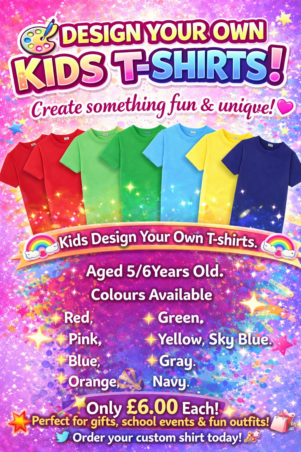 Children's Age 5-6 Yrs Design Your Own Tshirts.