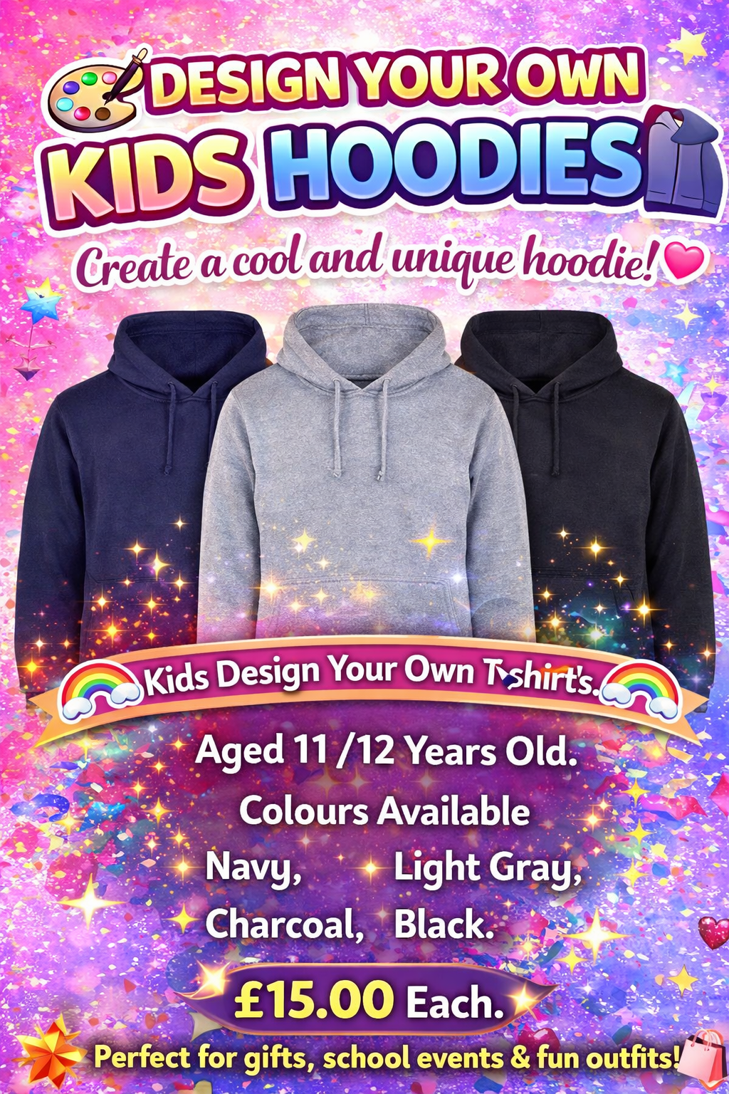 Kids 11-12yrs Design Your Own Hoodie's.
