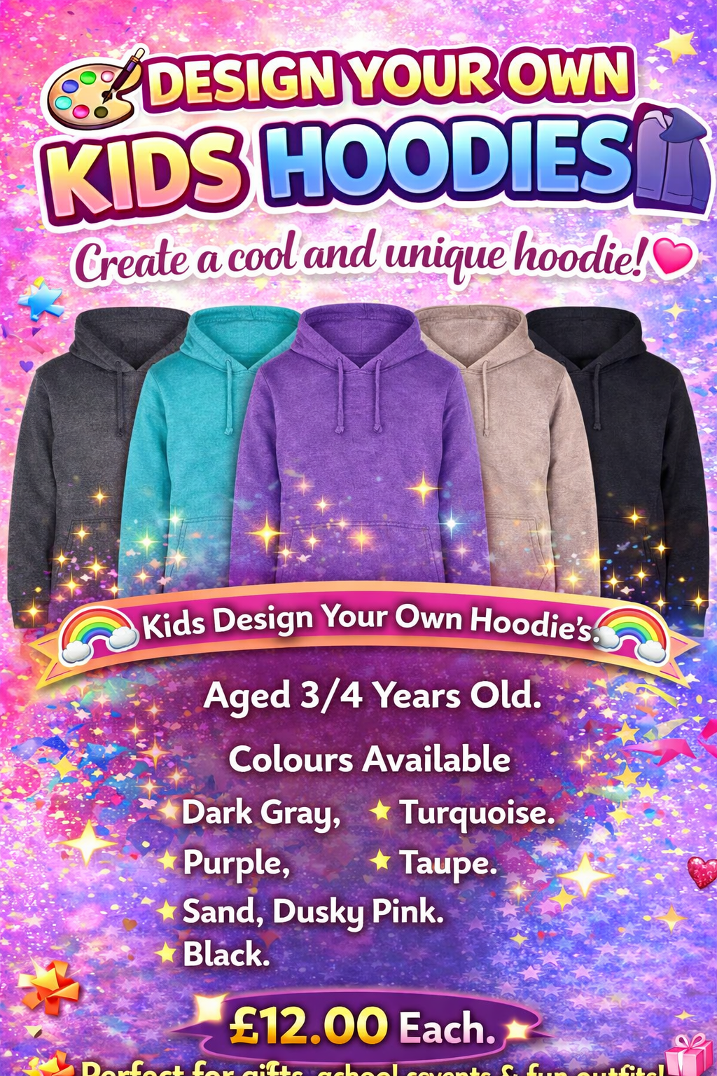 Kids 3-4 Yrs Design Your Own Hoodies.